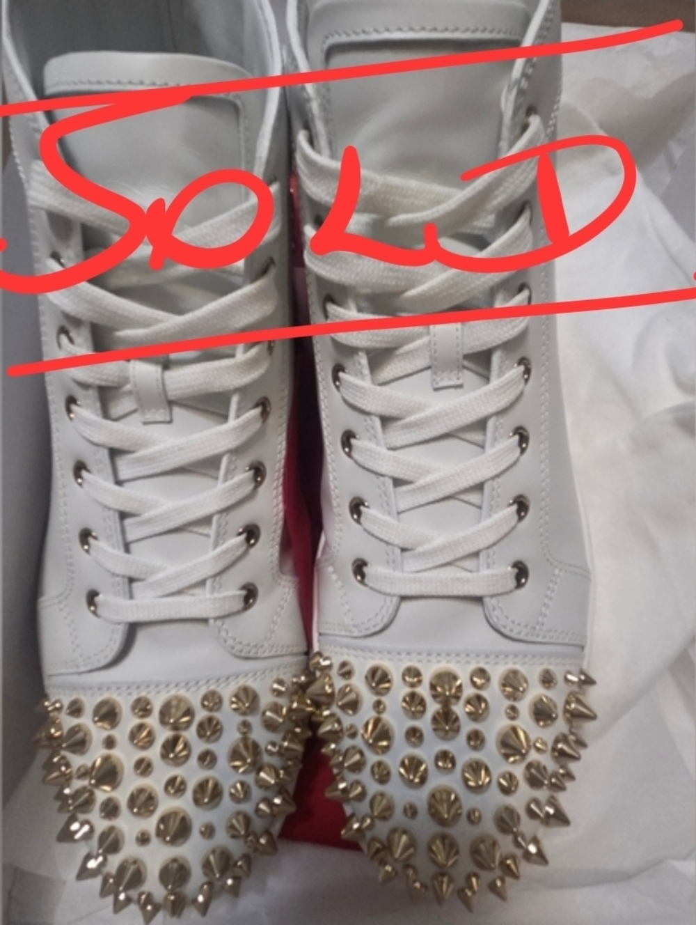 🔥CHRISTIAN LOUBOUTIN Rare Men White Studded High-Top Sneakers size 10.5 US